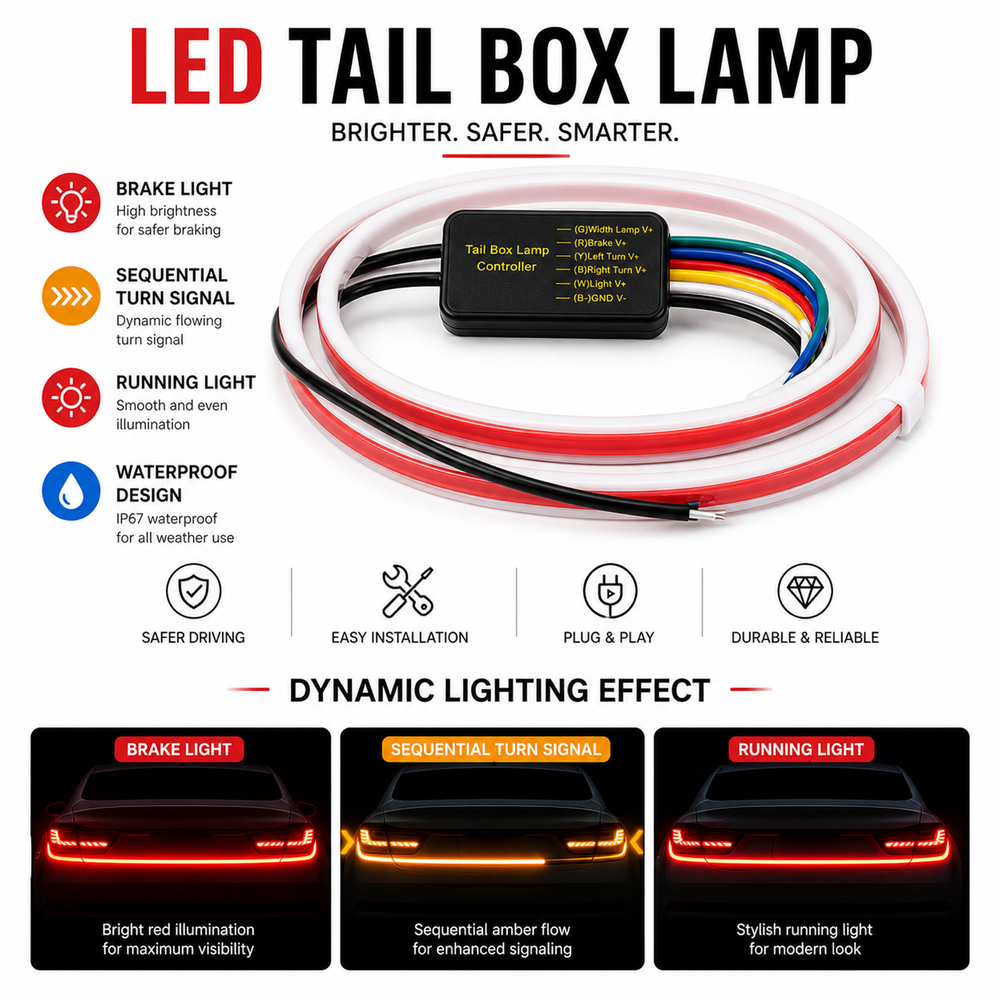 : ASAD SPARES 4FT LED brake strip light package with adhesive backing wiring kit and installation accessories