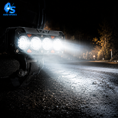 : Motorcycle LED spotlight displaying yellow and white dual color Devil Eyes light ring for enhanced style and visibility