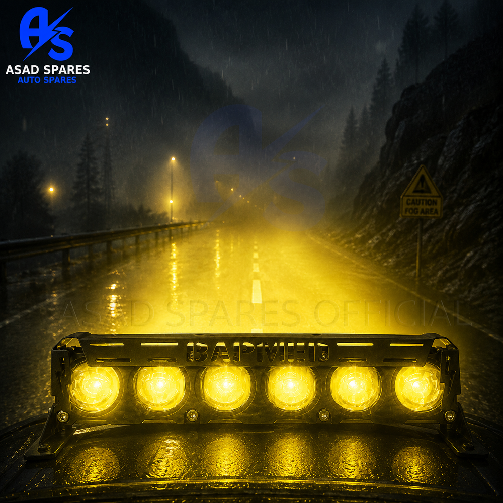 Closeup of dual color high low beam motorcycle spotlight featuring four lens LED design for enhanced visibility