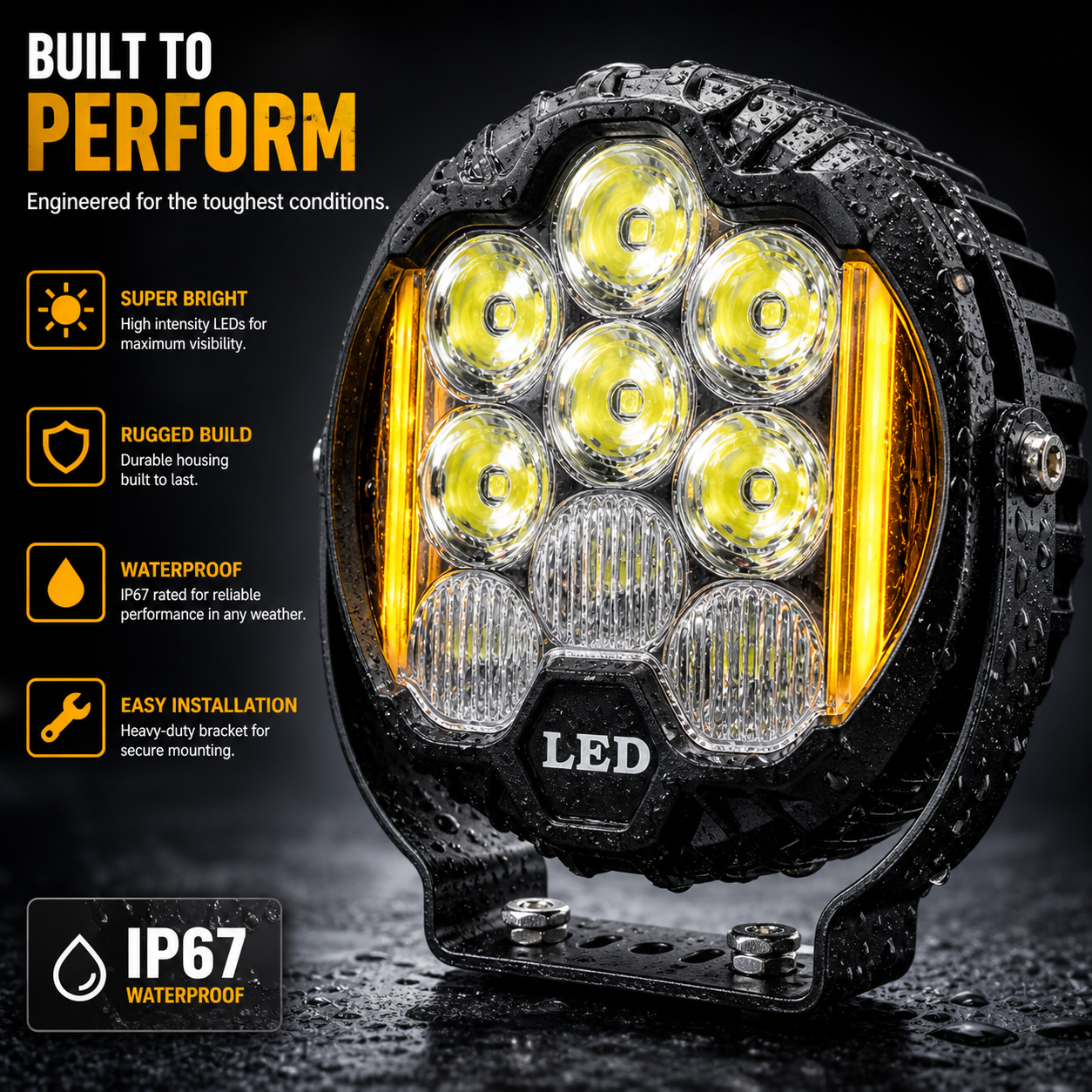 Durable heavy duty LED light aluminum body waterproof shockproof truck light