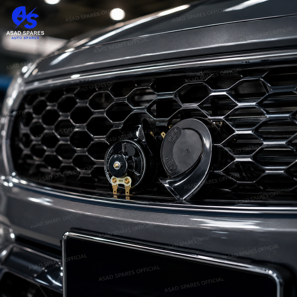 Closeup of SLB Advance multi sound car horn with durable heavy duty design and strong sound performance