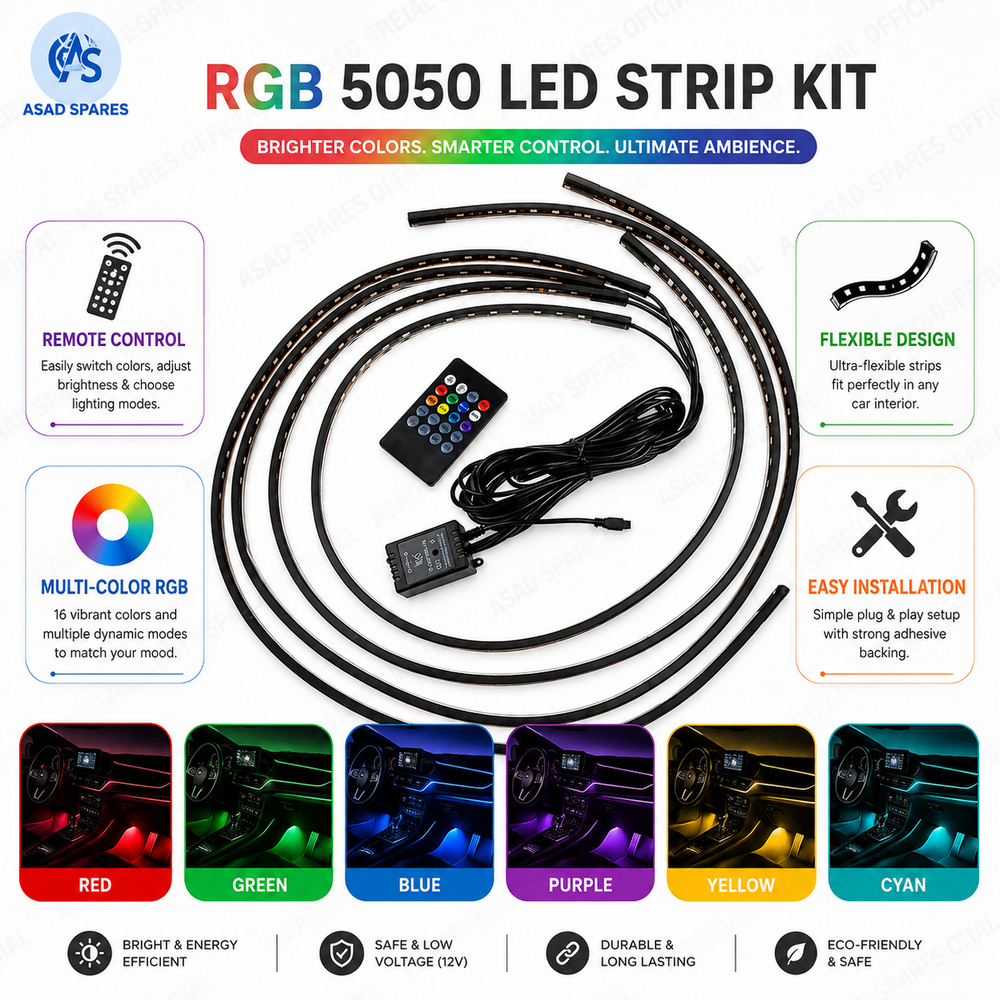 RGB LED neon strip kit for cars with wireless remote control and flexible easy installation design
