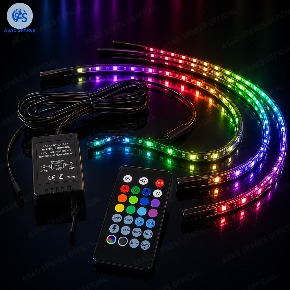Smart RGB car interior lighting kit with app remote and voice control for modern automotive styling