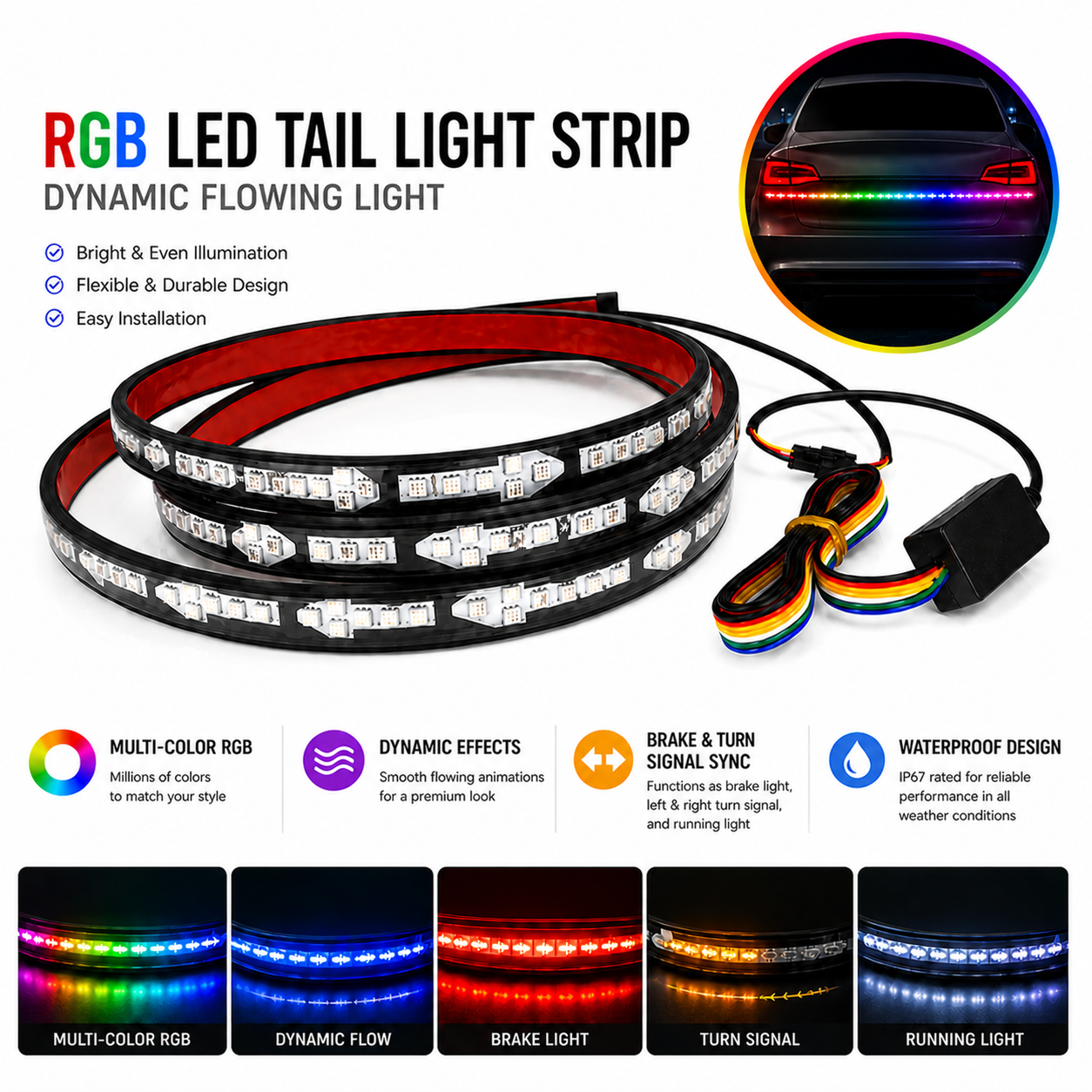 LED brake light strip vs standard brake light brightness comparison