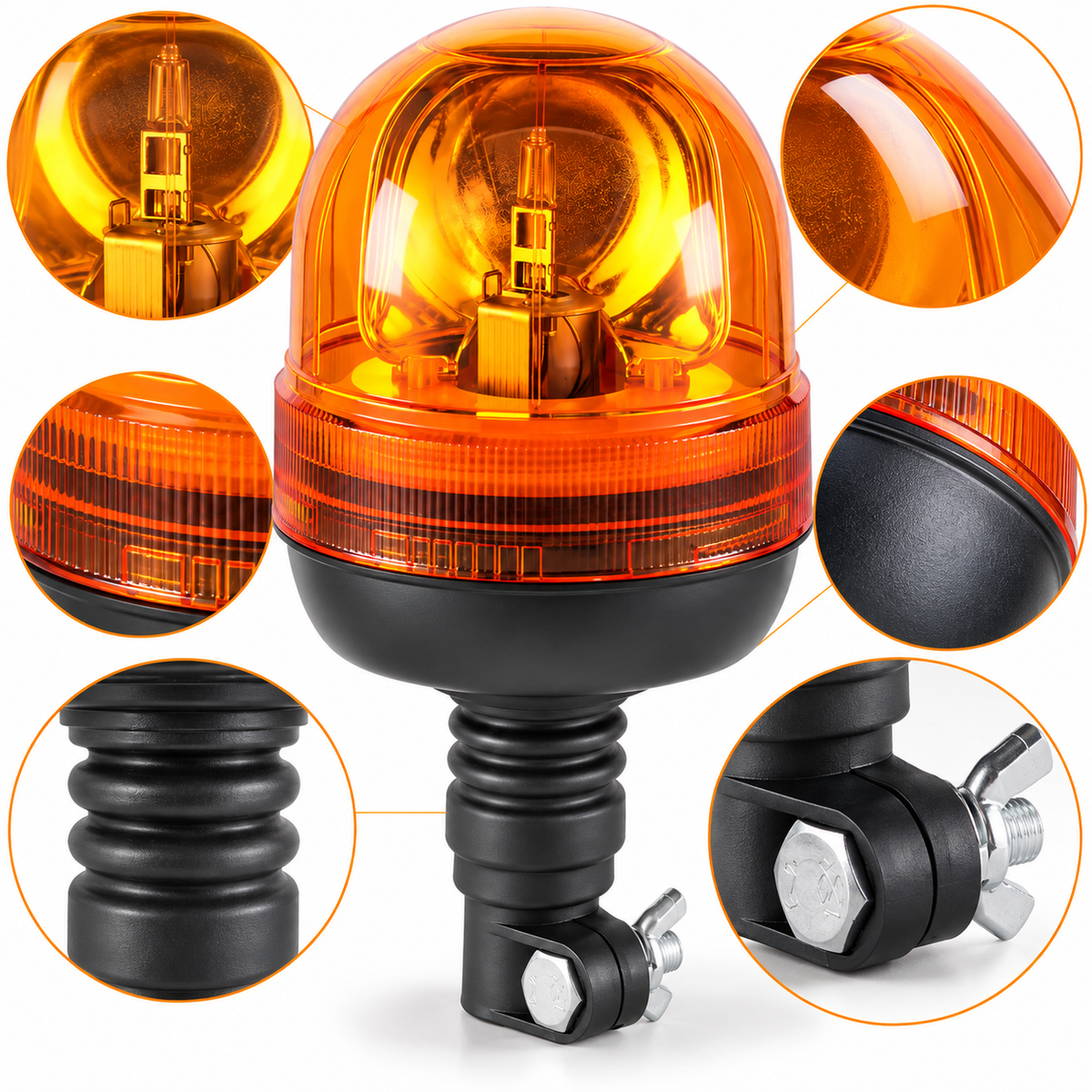 Flexible Pole Rotary Halogen Strobe Beacon | Amber Warning Light | Asad Spares