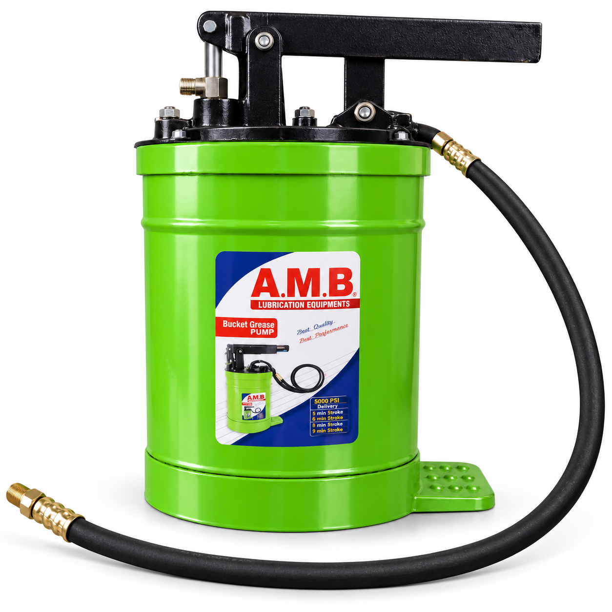 Heavy-Duty Bucket Grease Pump with Flexible Hose & Metal Grease Gun Nozzle
