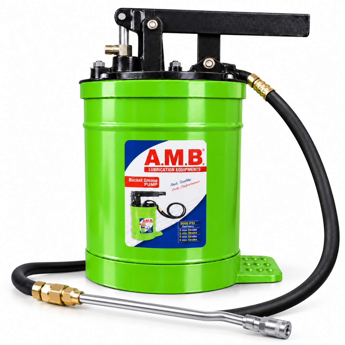 Heavy-Duty Bucket Grease Pump with Flexible Hose & Metal Grease Gun Nozzle