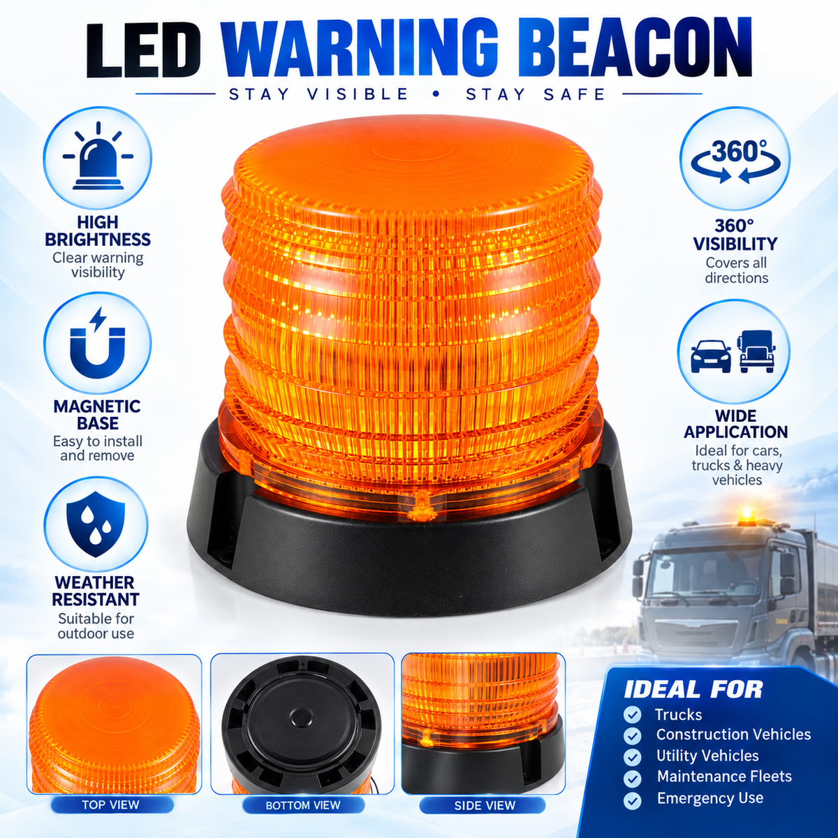 LED Emergency PS Amber Flashing Beacon Light | IP65