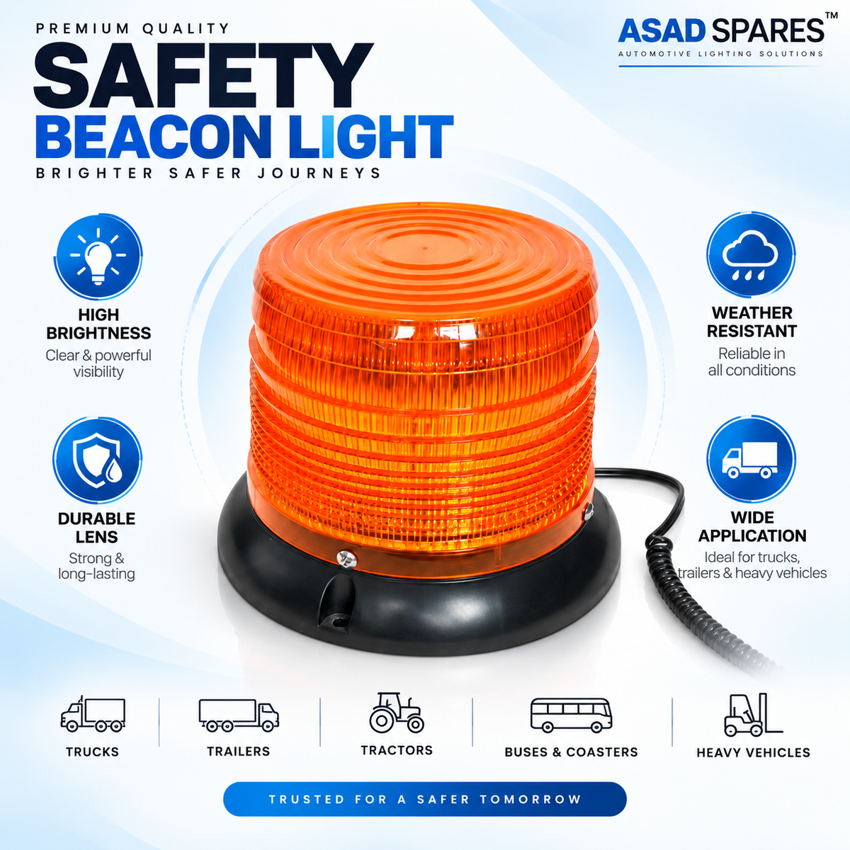 LED Rotating Beacon Warning Light | Amber, Blue & Red