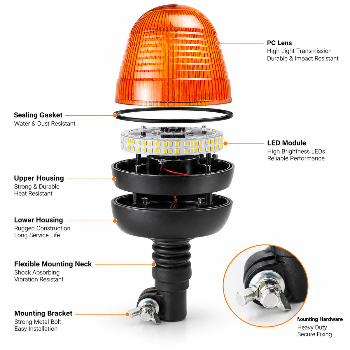 LTD1-01(C) R10 Amber LED Warning Beacon (24V High-Visibility Industrial Safety Light)