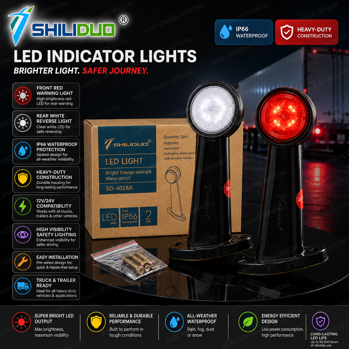(PAIR) Waterproof LED Indicator Light (12V/24V)