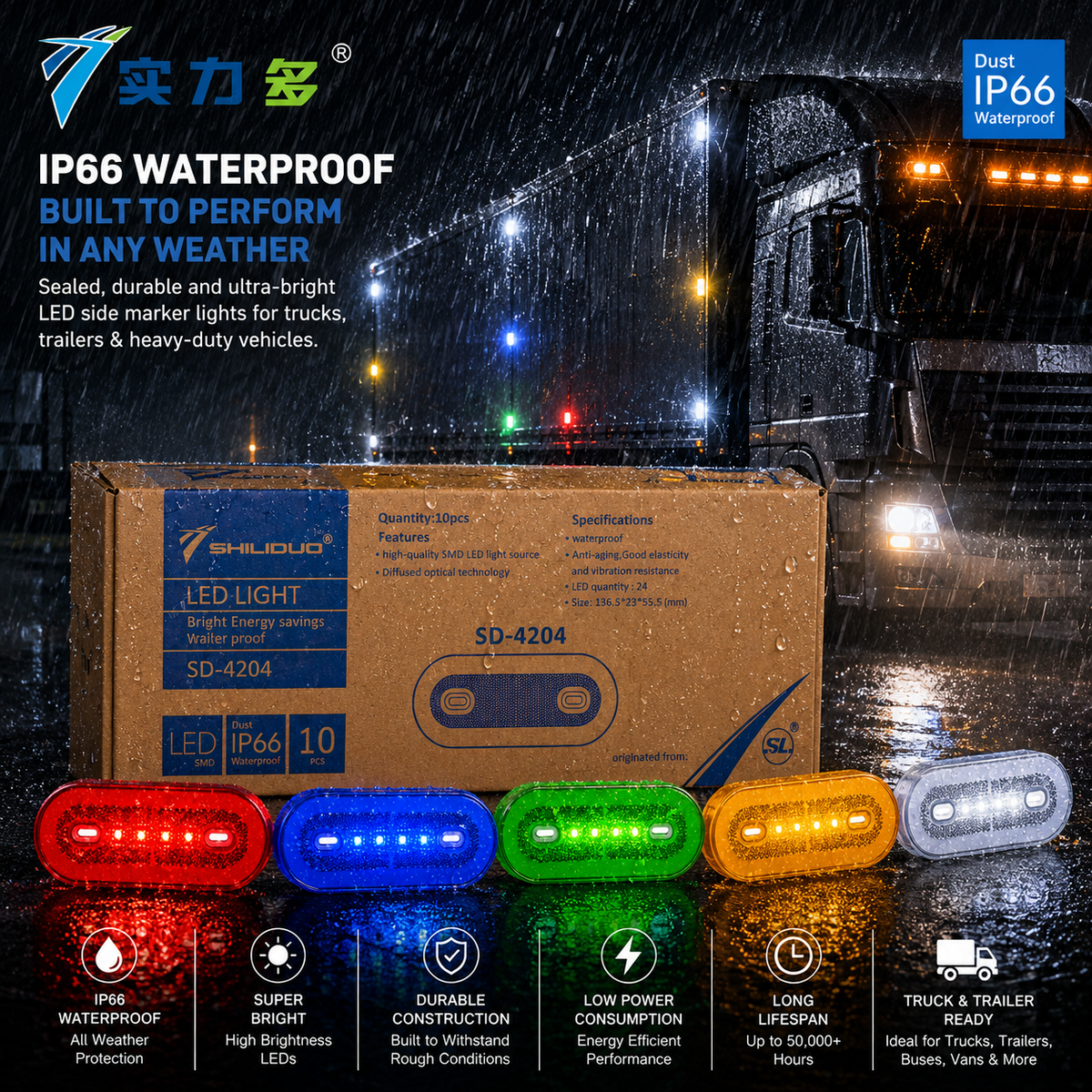 Red LED Side Marker Light (IP66 Waterproof)