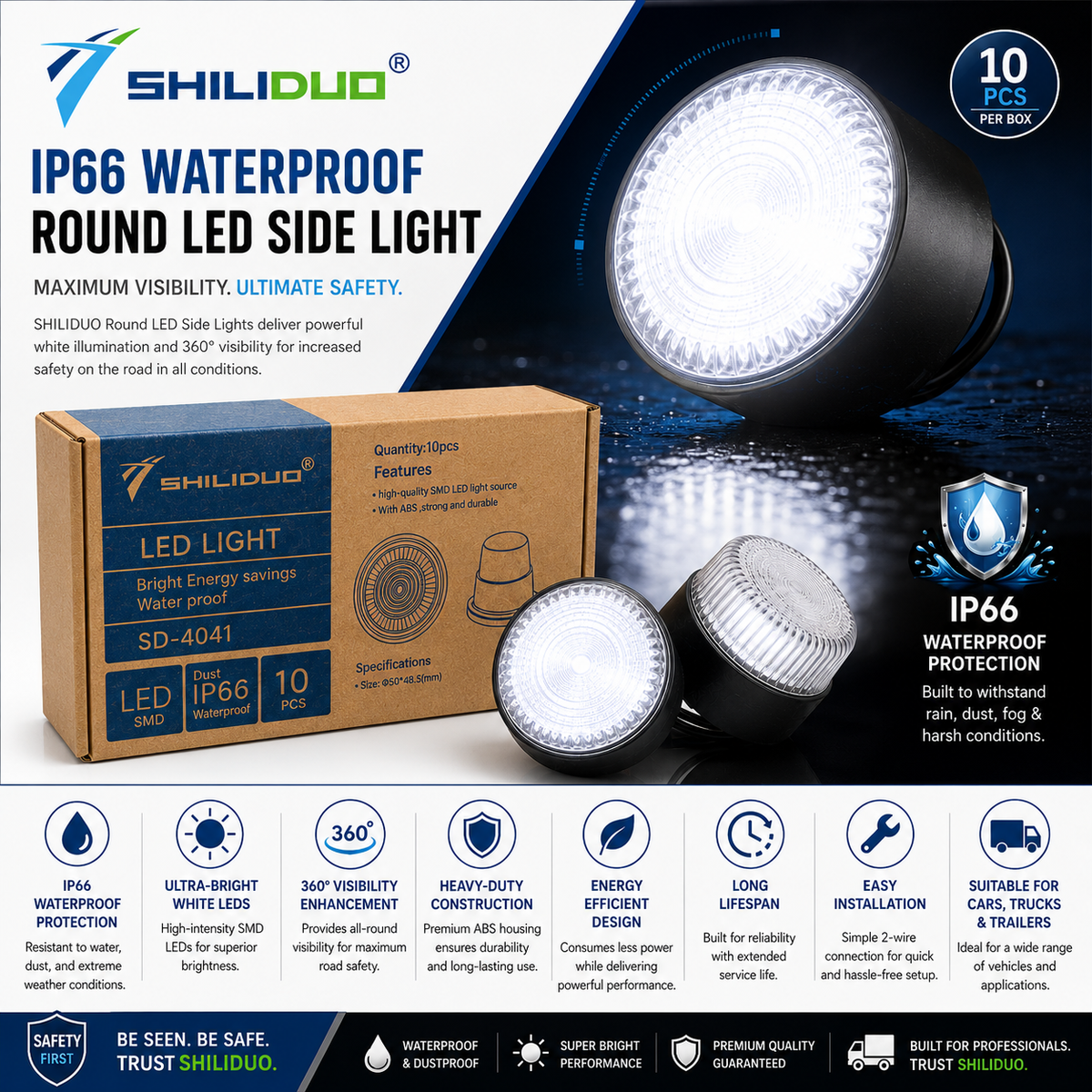 Round LED Warning Side Light (IP66 Waterproof)
