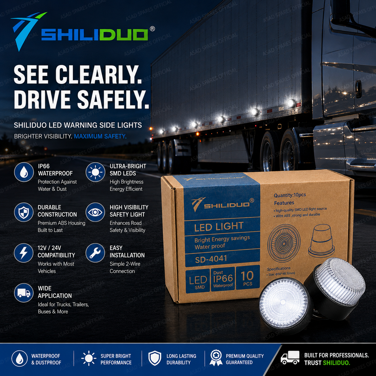 Round LED Warning Side Light (IP66 Waterproof)