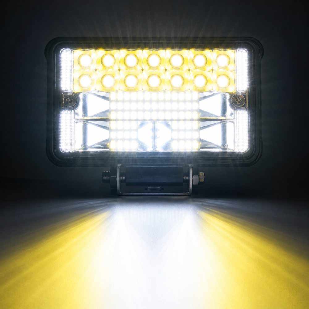 4 inch LED work light mounted on tractor at night providing powerful illumination for farming and heavy duty work