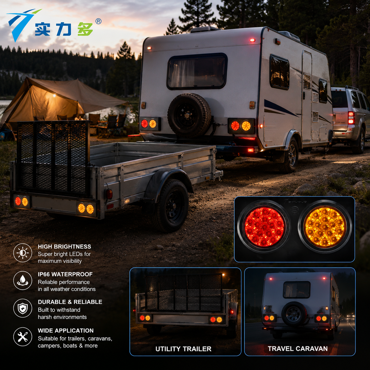 Shiliduo SD-2005 L/R Universal LED Trailer Tail Light (High Visibility Truck Rear Safety Light)