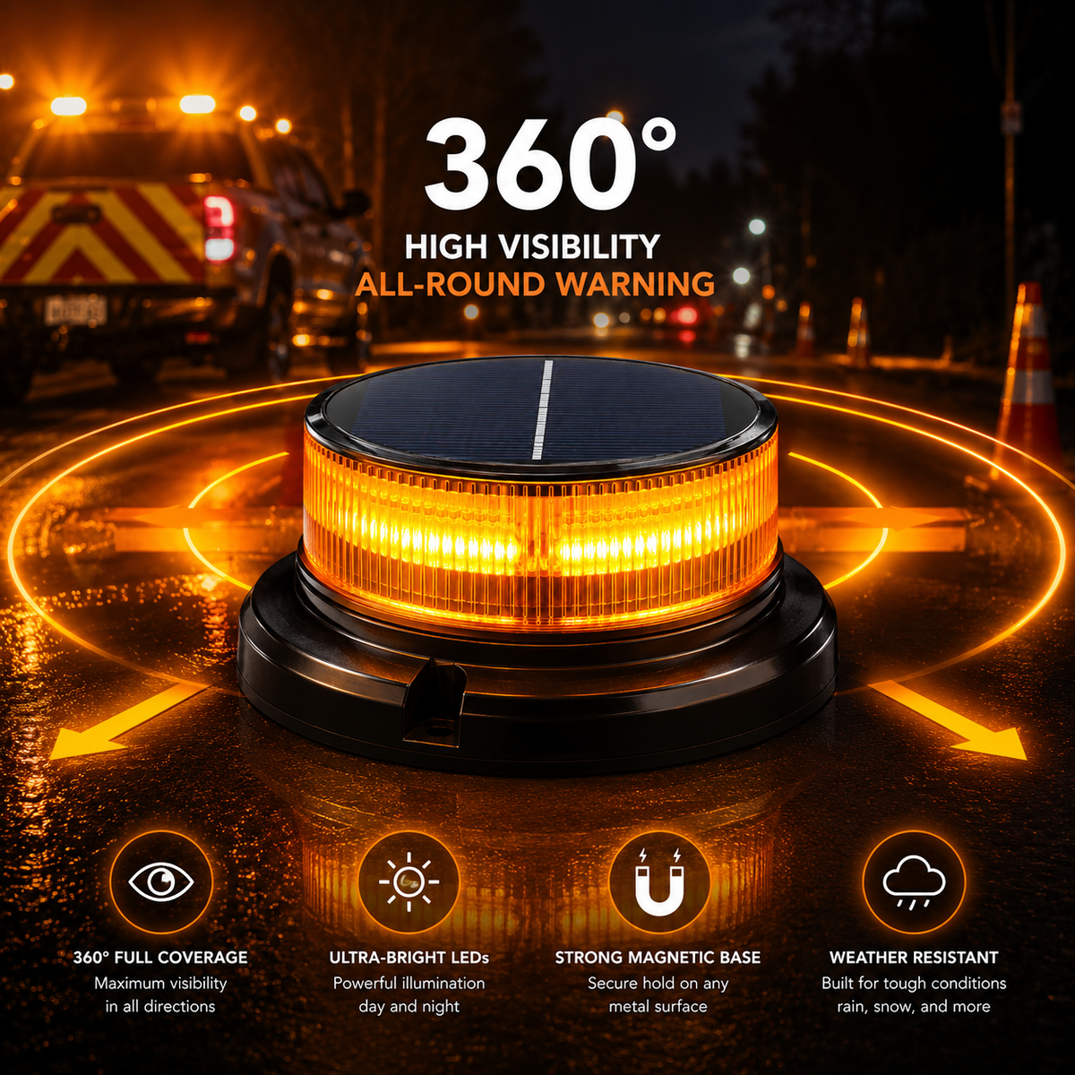 Solar LED Safety Beacon (Magnetic Mount)