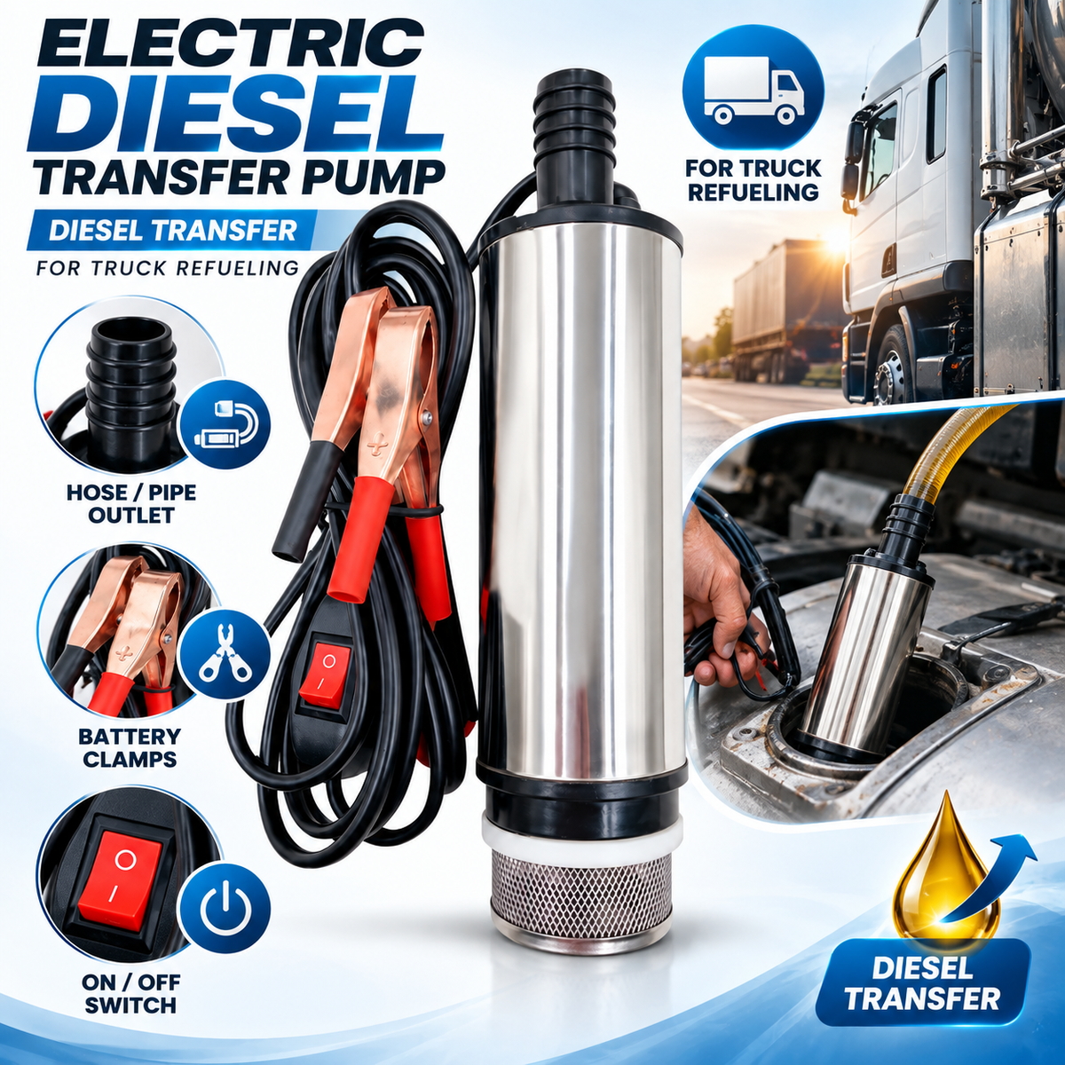 Stainless Steel Electric Oil Pump with Detachable Filter Screen (51MM Battery Clip Micro Water Pump)
