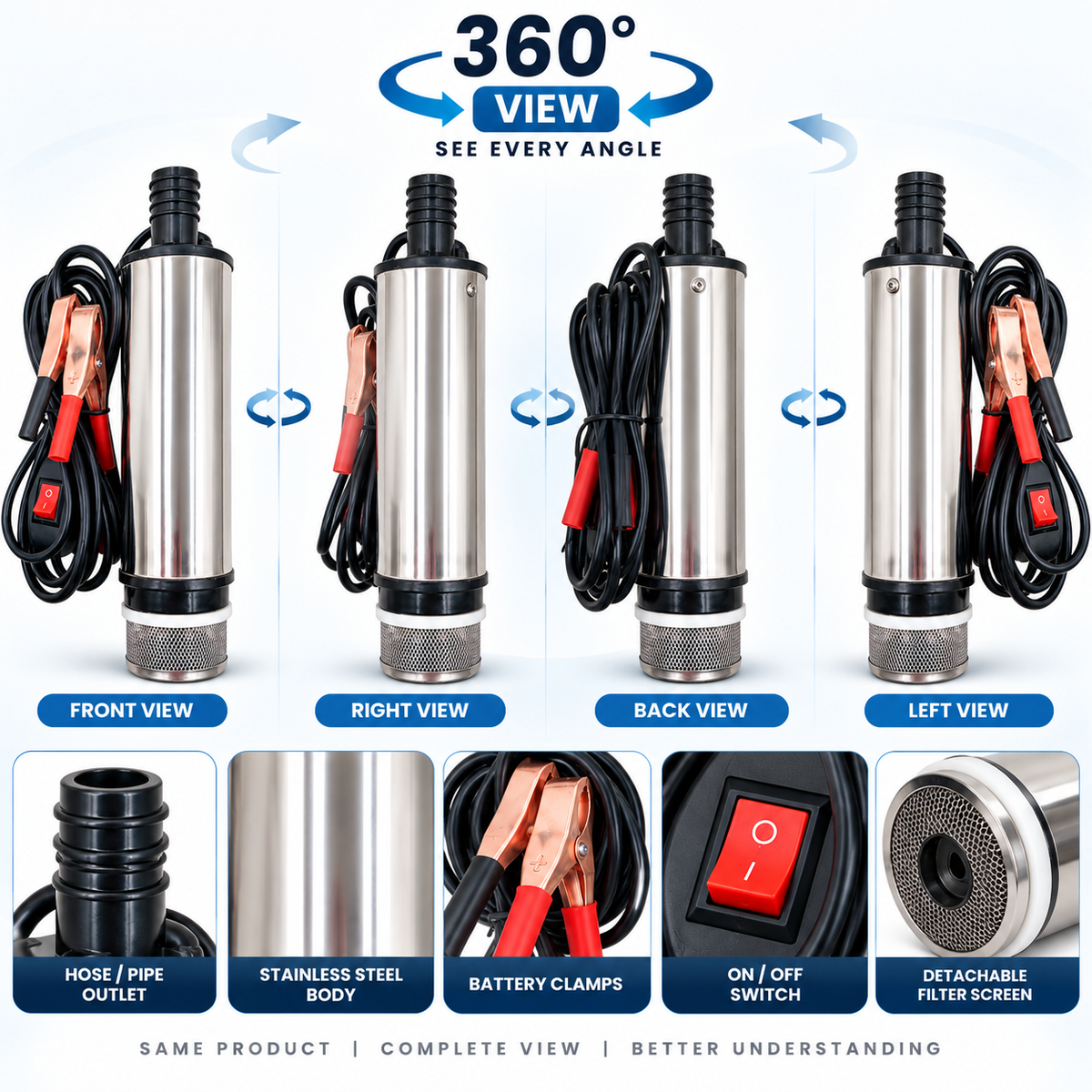 Stainless Steel Electric Oil Pump with Detachable Filter Screen (51MM Battery Clip Micro Water Pump)