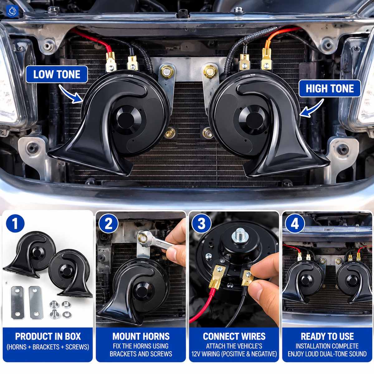 Super Loud 12V Dual-Tone Elephant Snail Car Horn