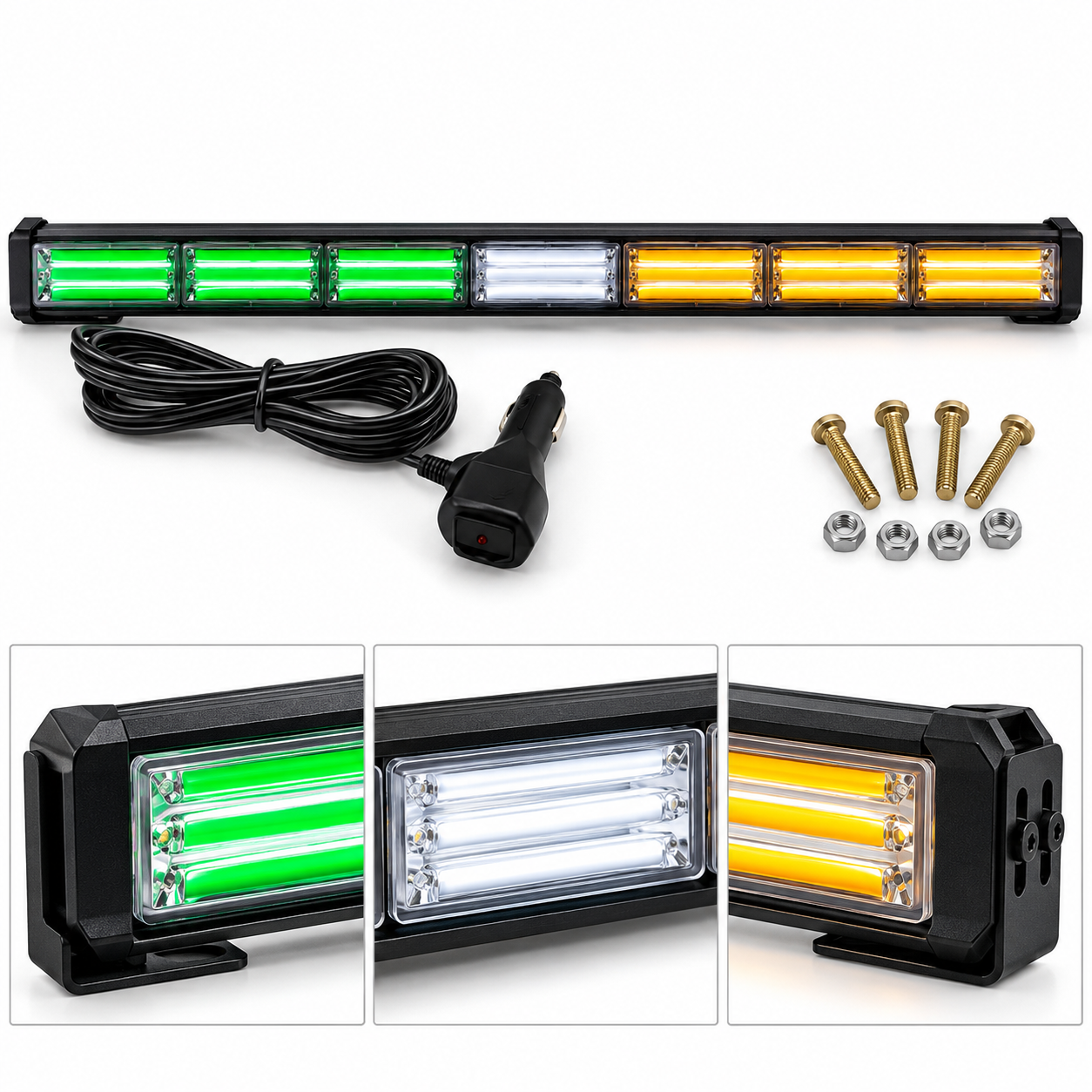 Tri-Color COB LED Long Strobe Light Bar 12V/24V