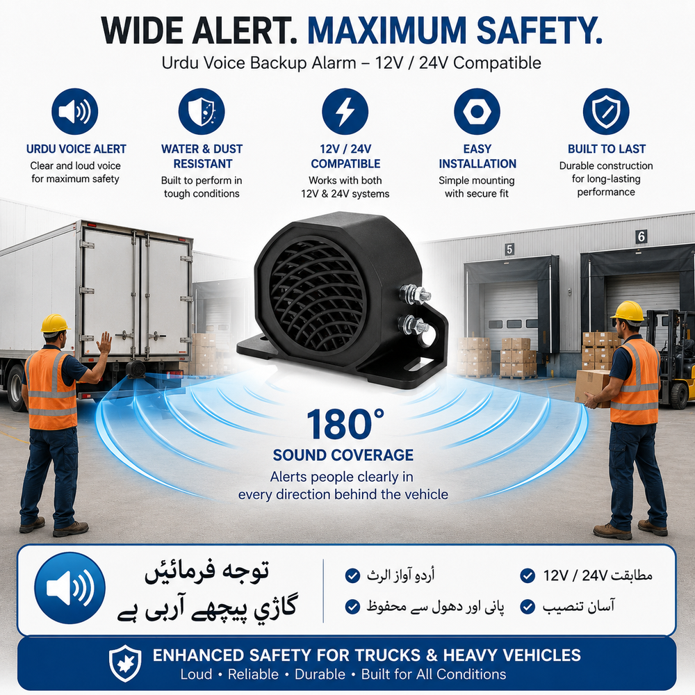 Easy installation 12V 24V Urdu voice reversing alarm with simple wiring for commercial vehicles