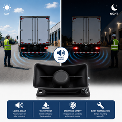 : Heavy duty waterproof backup alarm helping prevent reversing accidents in commercial and industrial vehicles